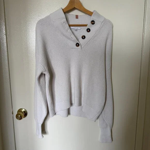 Lunya White Cottonsilk Pocket Henley Waffleknit Sweater XS/S - Picture 2 of 7
